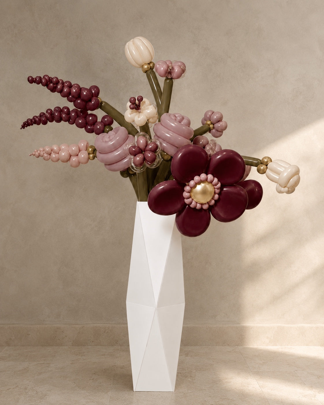 Burgundy, blush and champagne luxury flower balloon bouquet in Toronto