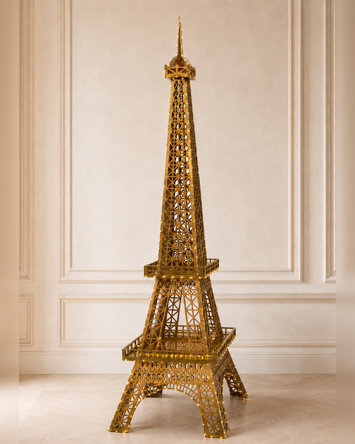 Illuminated gold Eiffel Tower prop rental