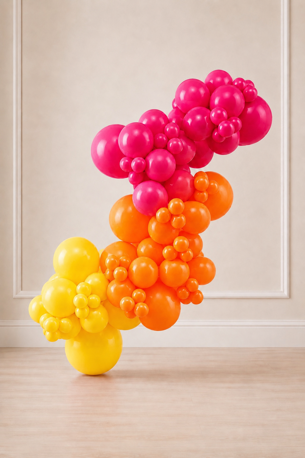 Tropical Pop Happy Hoop Grab and Go balloon garland in magenta orange and yellow Toronto