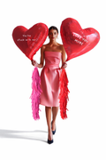 Luxury heart balloon bouquet with oversized red foil hearts and cascading tassels for Valentine's Day in Toronto
