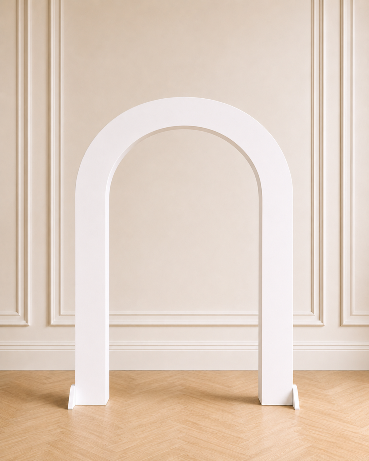 White 6.5 ft by 4 ft hollow arch wooden backdrop rental with wide 12-inch frame