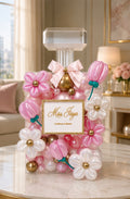 Personalized Balloon Flower Keepsake Box with clear acrylic display, handcrafted balloon florals, satin bow, and custom name plaque