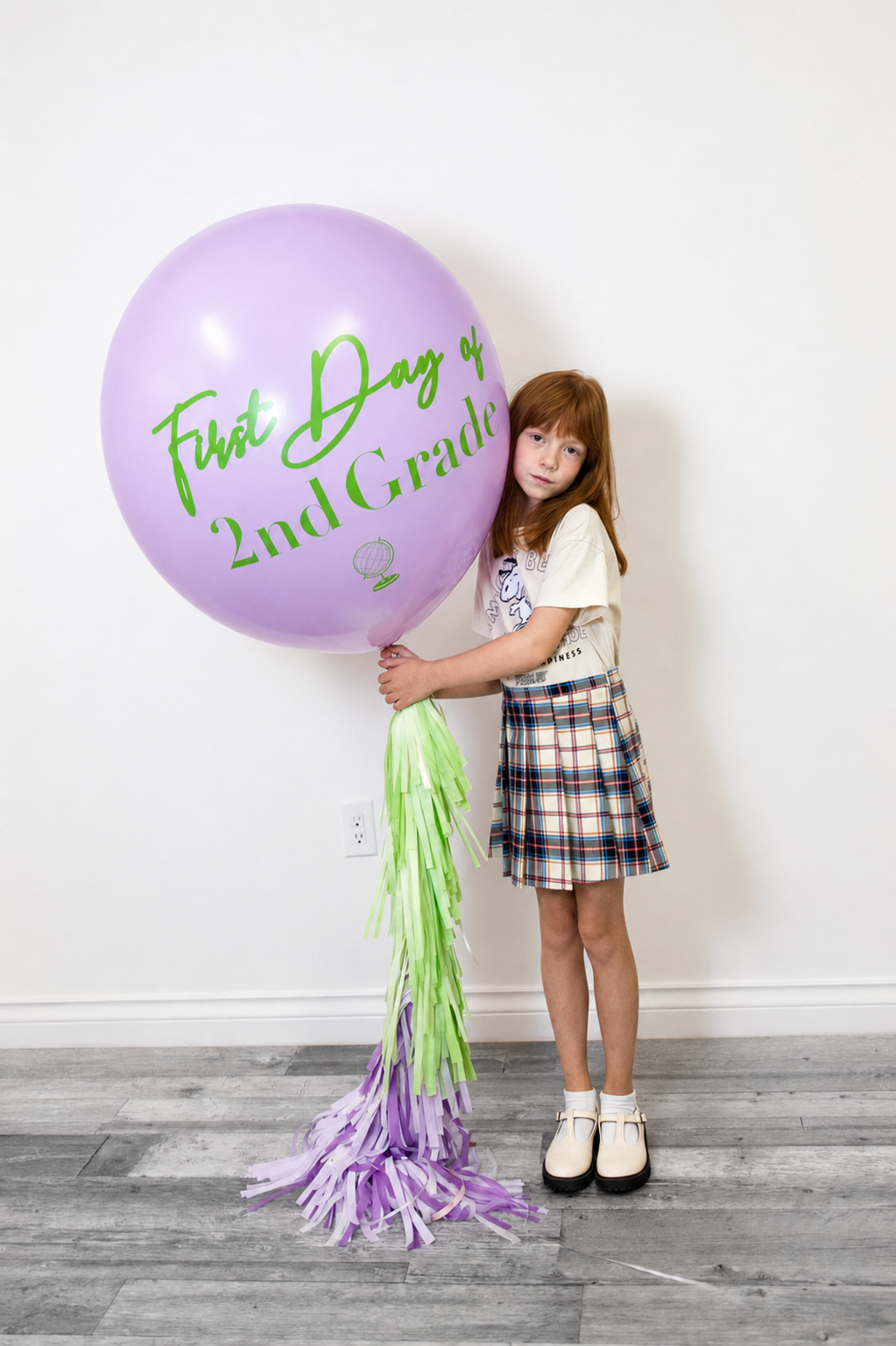 Personalized lavender First Day of School jumbo balloon with tassels in Toronto
