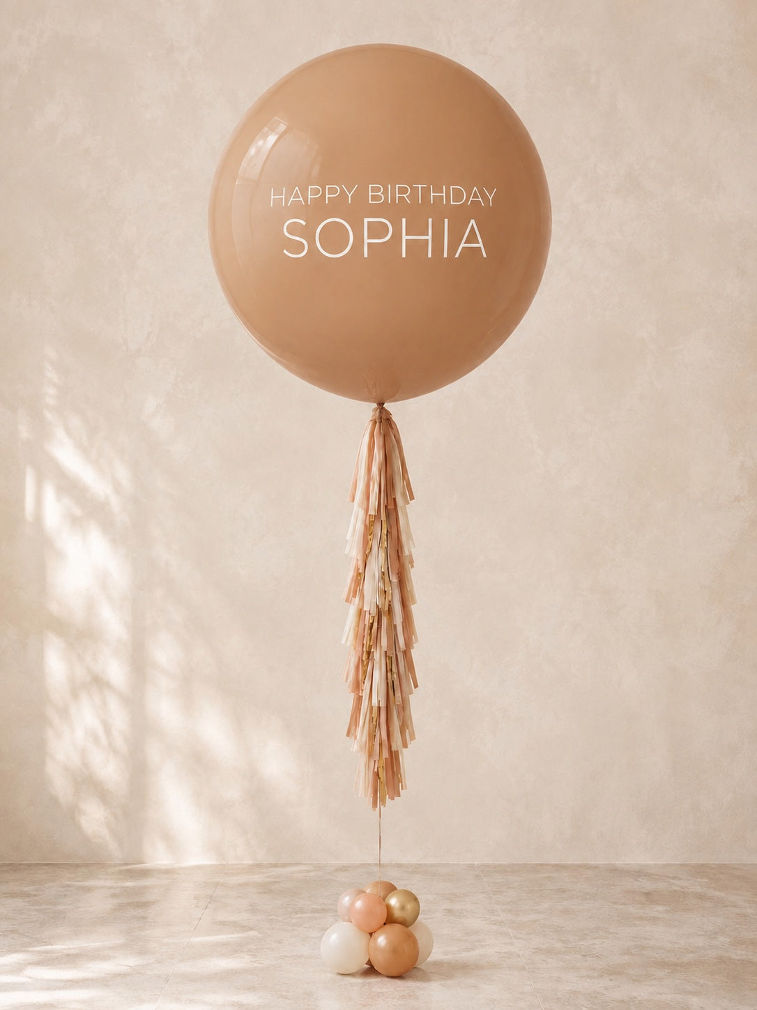 3 ft personalized caramel nude jumbo birthday balloon with tassel tail