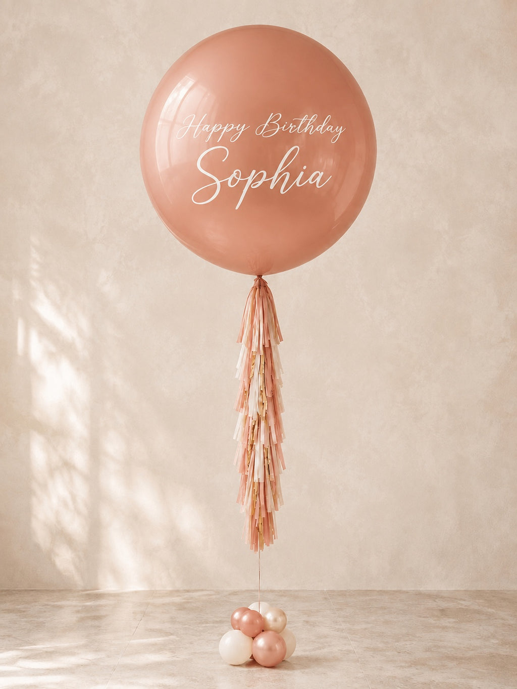 3 ft personalized rose gold jumbo birthday balloon with script lettering