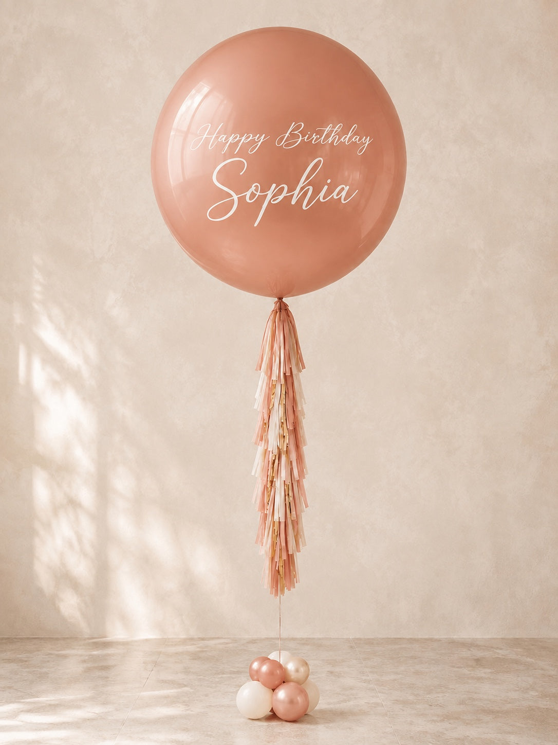 3 ft personalized rose gold jumbo birthday balloon with script lettering
