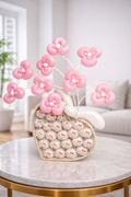 Chocolate Flower Balloon Gift Box with Raffaello chocolates and pink orchid-style balloon flowers