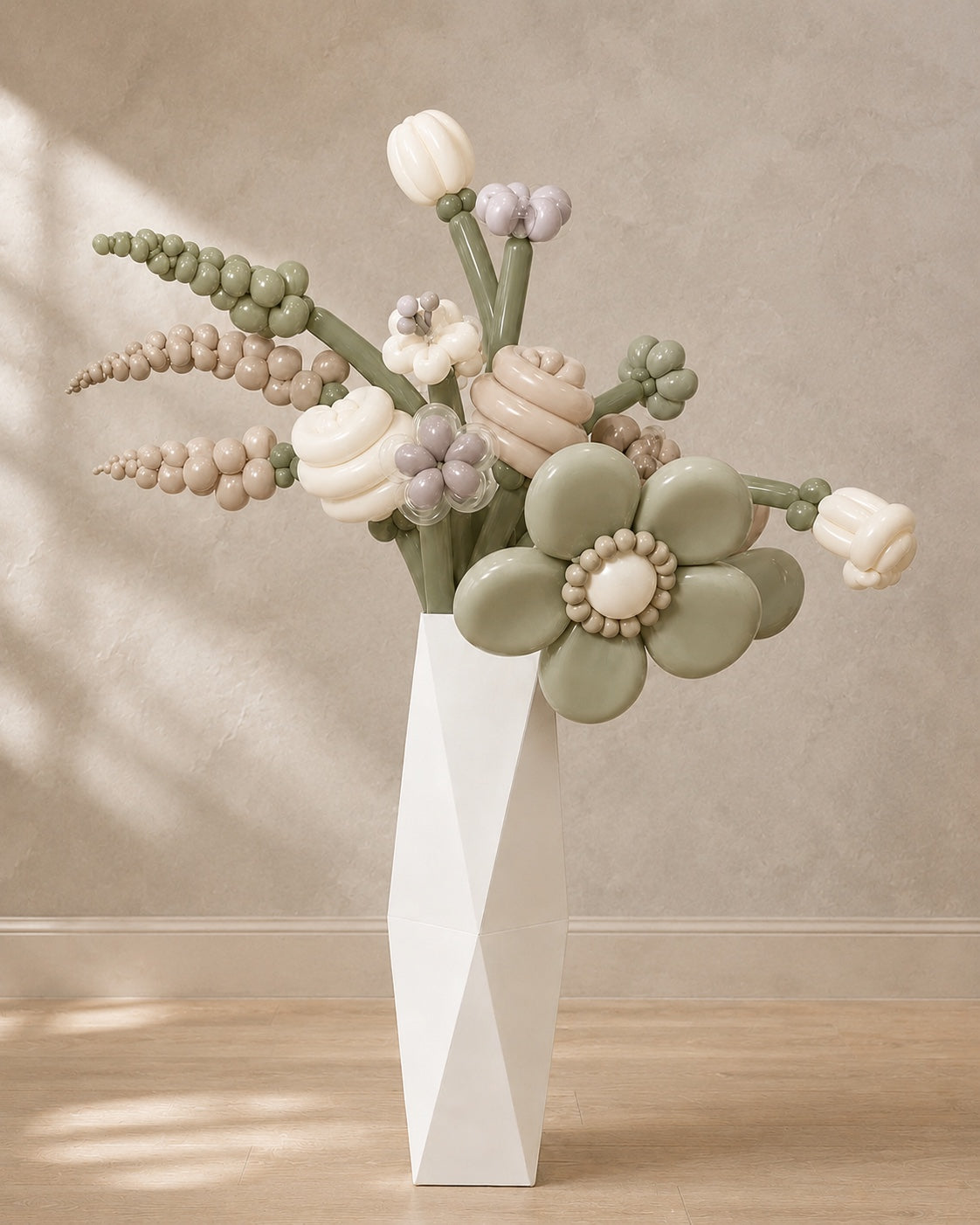 Sage green, oat and ivory flower balloon bouquet for Toronto celebrations