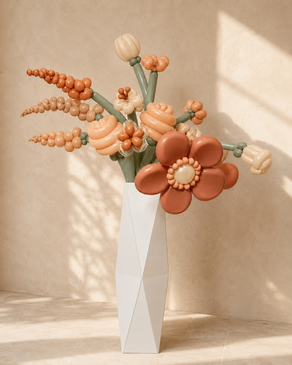 Terracotta, peach and cream flower balloon bouquet for Toronto events