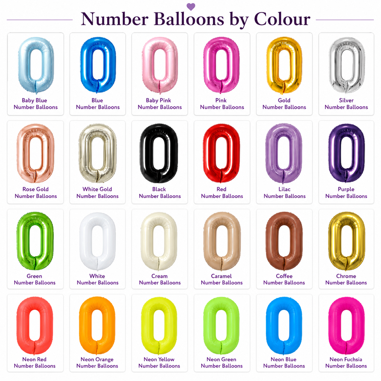Full foil number colour chart